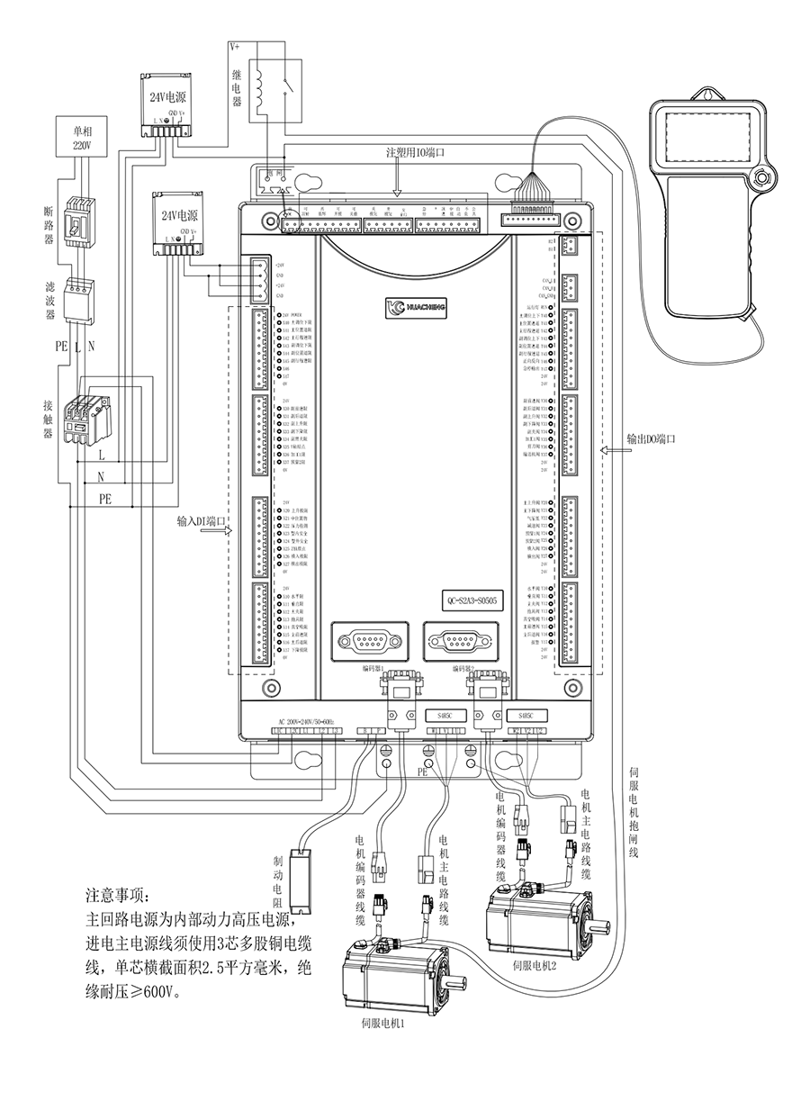 QC-S2E兩(liang) 軸注塑驅控一體(ti) 機械手控製係統(tǒng)接線圖